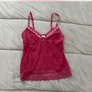 Pink lace tank top with bow